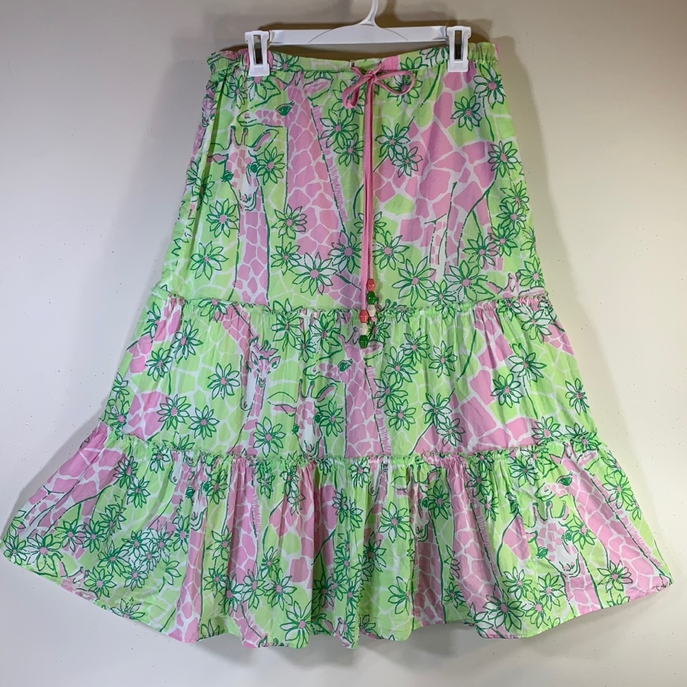 1990’s Lilly Pulitzer White Label Giraffe Print Tiered Midi Skirt Size-Small